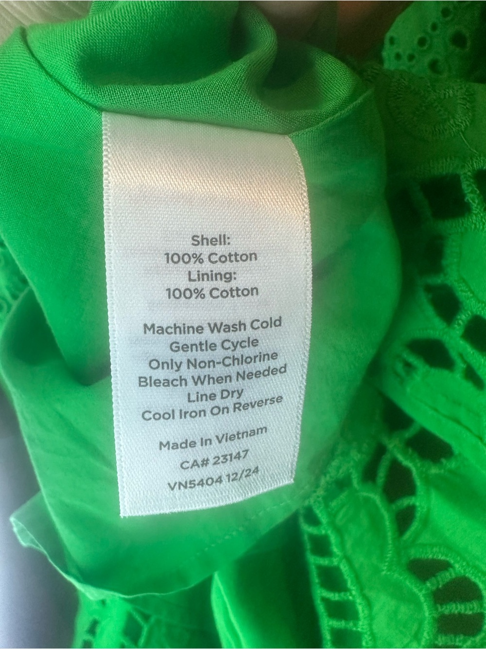 Talbots Green Eyelet Puff Sleeve Poplin Shirtdress - Picture 6 of 6